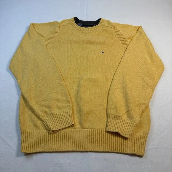 Tommy Hilfiger Sweater Men's M Yellow Essential Mini Flag Logo Vintage Round - Picture 16 of 16